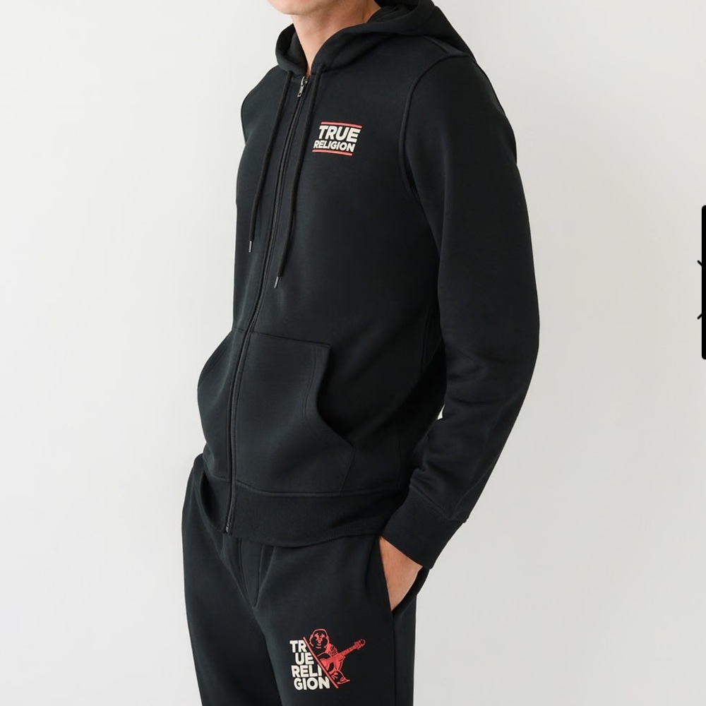 True Religion Buddha Graphic Zip Hoodie Y2K Streetwear Black Red NWT
